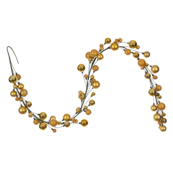 6' Gold Matte Shiny Pearl Ball Branch Wire Garland