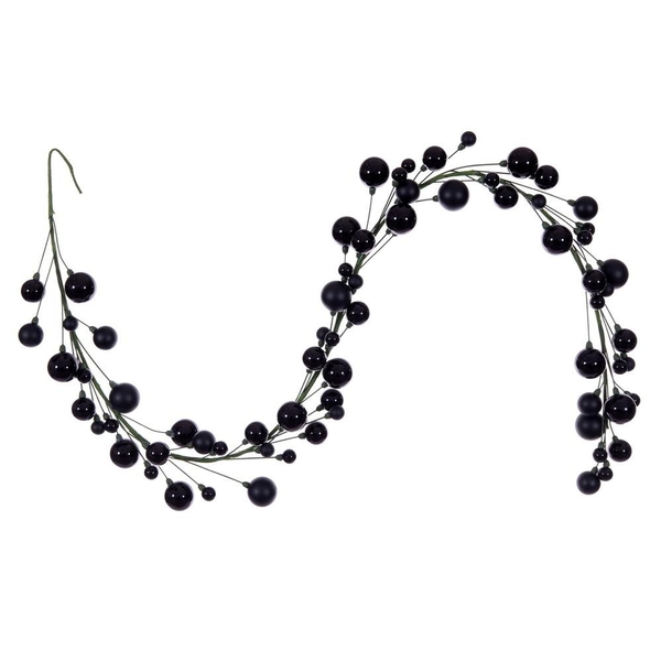 6' Black Matte Shiny Pearl Ball Branch Wire Garland