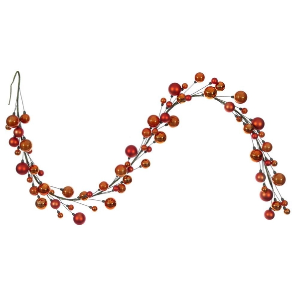 6' Burnish Orange Matte Shiny Pearl Ball Branch Wire Garland
