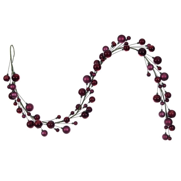 6' Wine Matte Shiny Pearl Ball Branch Wire Garland