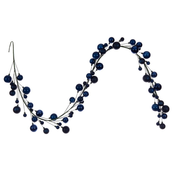 6' Midnight Blue Matte Shiny Pearl Ball Branch Wire Garland