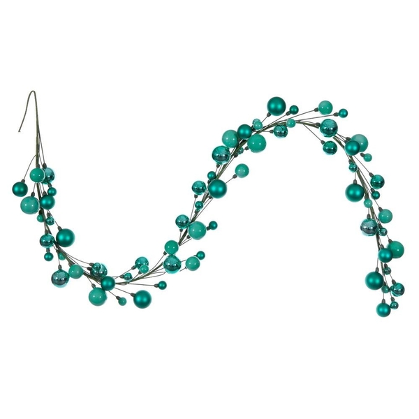 6' Teal Matte Shiny Pearl Ball Branch Wire Garland
