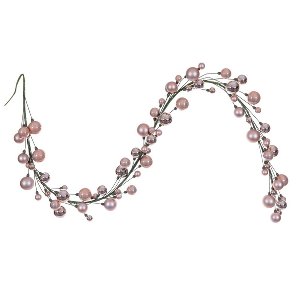 6'  Rose Gold Matte Shiny Pearl Ball Branch Wire Garland