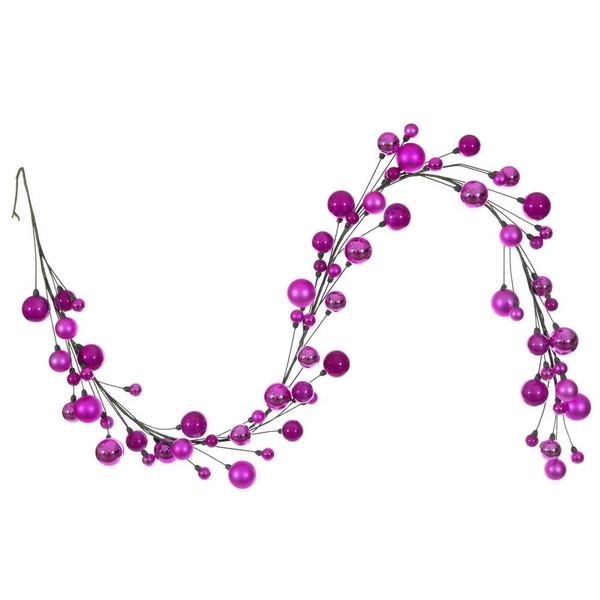 6'  Hot Pink Matte Shiny Pearl Ball Branch Wire Garland