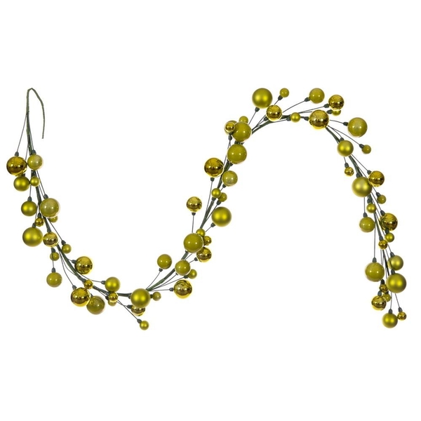 6' Lime Matte Shiny Pearl Ball Branch Wire Garland
