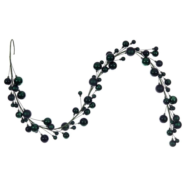 6' Midnight Green Matte Shiny Pearl Ball Branch Wire Garland
