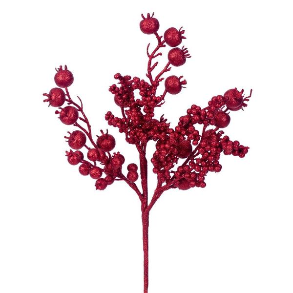 14" Red Glittery Berry Artificial Spray (3 Pack)