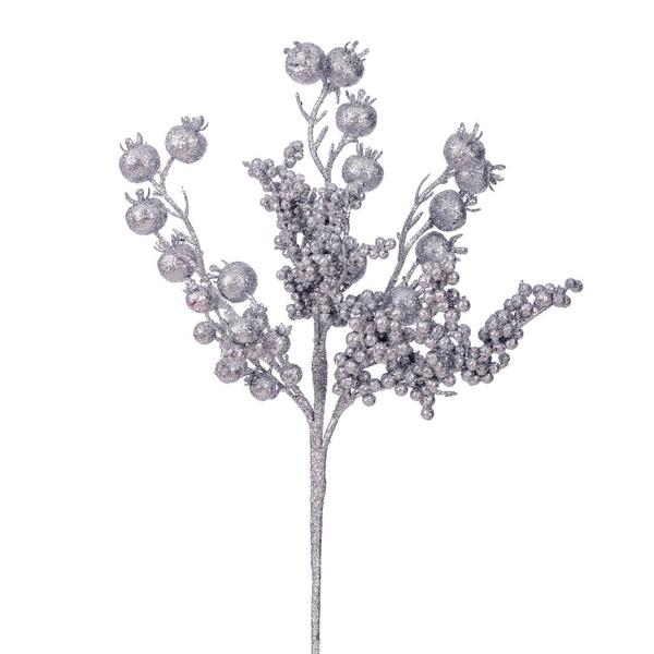 14" Silver Glittery Berry Artificial Spray (3 Pack)