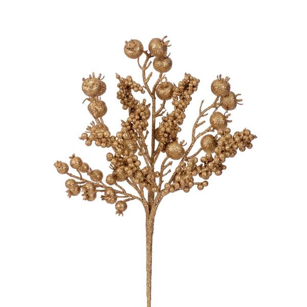 14" Gold Glittery Berry Artificial Spray (3 Pack)