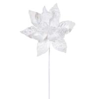 Vickerman 17" White Poinsettia Faux Leather Pearl Flower (2 Pack)