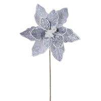 Vickerman 17" Silver Poinsettia Velvet Pearl Flower (2 Pack)