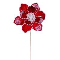 Vickerman 17" Red Velvet Magnolia Pearl Flower (2 Pack)