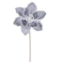Vickerman 17" Silver Velvet Magnolia Pearl Flower (2 Pack)