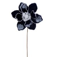 Vickerman 17" Black Velvet Magnolia Pearl Flower (2 Pack)