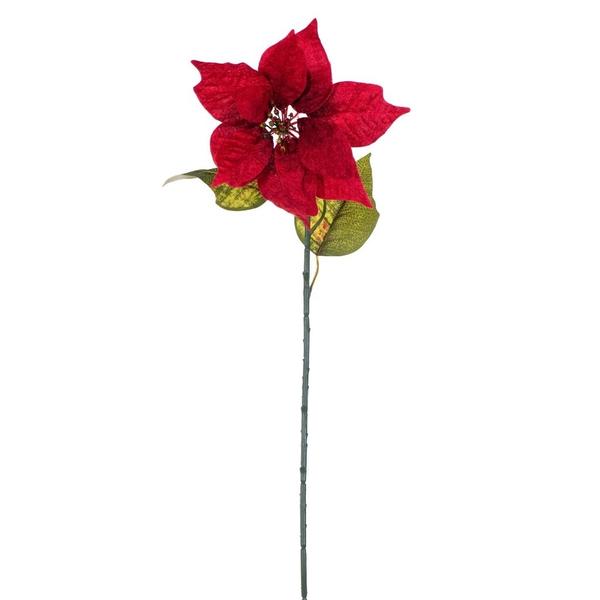 30" Red Poinsettia Artificial Flower Stem (3 Pack)