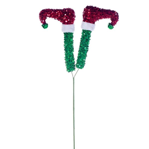 27.5" Green/Red/White Elf Legs Spray