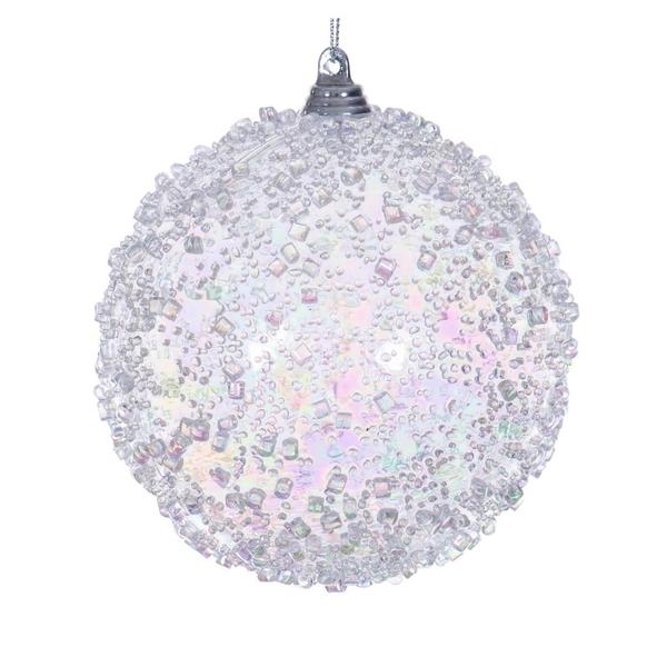 4" Clear Iridescent Ice-like Finish Ball Ornament (3 pack)