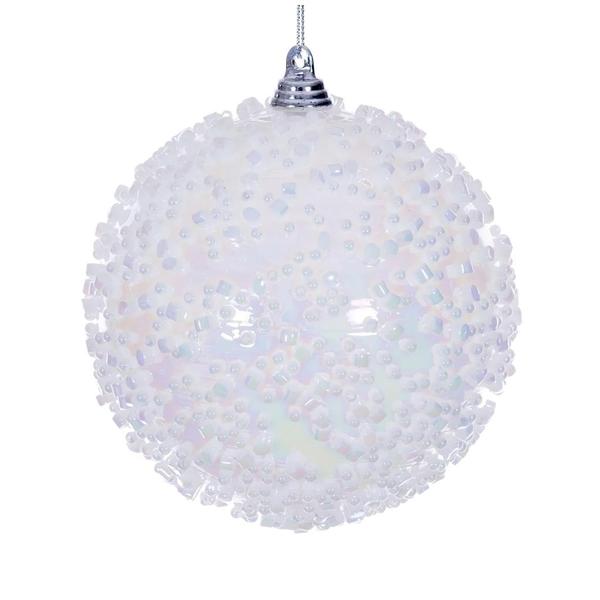 4" White Iridescent Ice-like Finish Ball Ornament (3 pack)