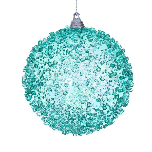 4" Teal Iridescent Ice-like Finish Ball Ornament (3 pack)