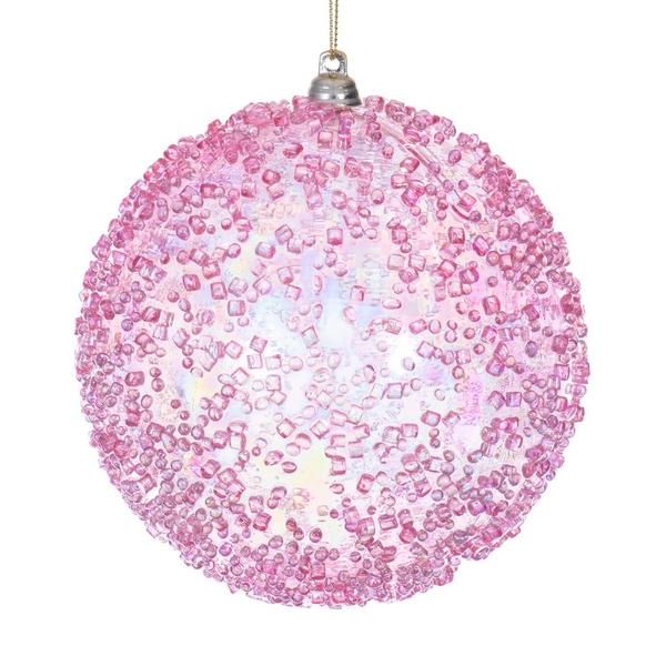 4.75" Pink Iridescent Ice-like Finish Ball Ornament (3 Pack)
