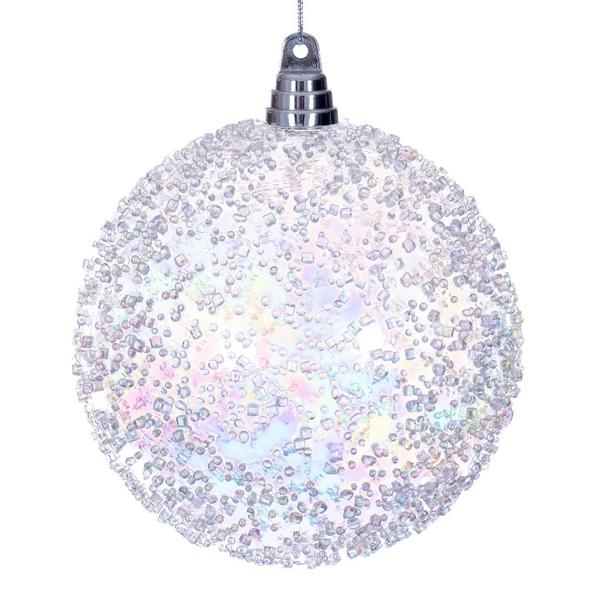 6" Clear Iridescent Ice-like Finish Ball Ornament (2 Pack)