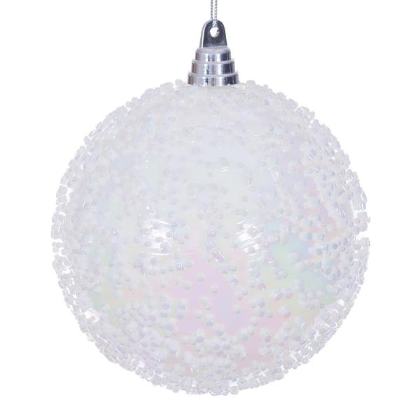 6" White Iridescent Ice-like Finish Ball Ornament (2 Pack)
