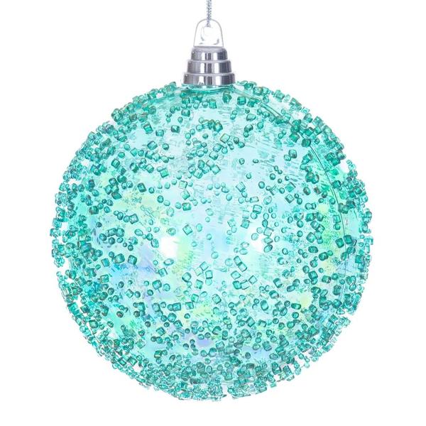 6" Teal Iridescent Ice-like Finish Ball Ornament (2 pack)