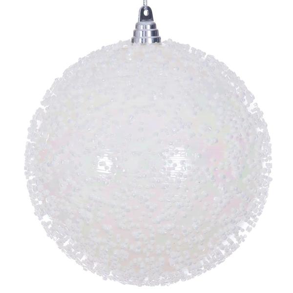 8" White Iridescent Ice-like Finish Ball Ornament