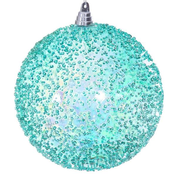 8" Teal Iridescent Ice-like Finish Ball Ornament