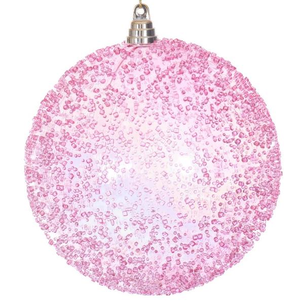 8" Pink Iridescent Ice-like Finish Ball Ornament