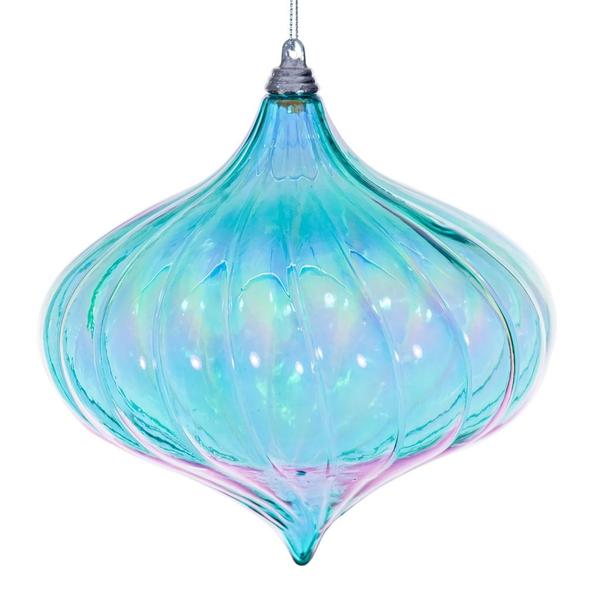 6" Teal Iridescent Glossy Onion Ornament (2 Pack)