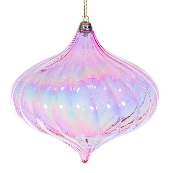 6" Pink Iridescent Glossy Onion Ornament (2 Pack)