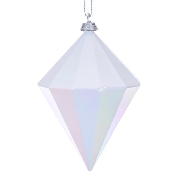 5" White Iridescent Glossy Diamond Ornament (3 Pack)