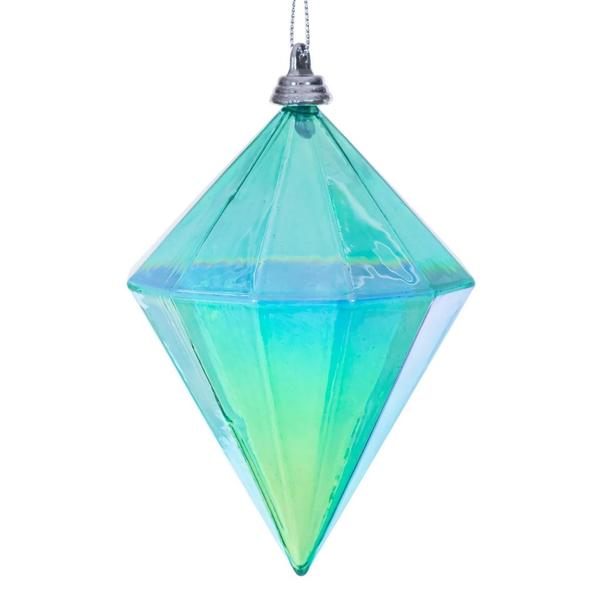 5" Teal Iridescent Glossy Diamond Ornament (3 Pack)