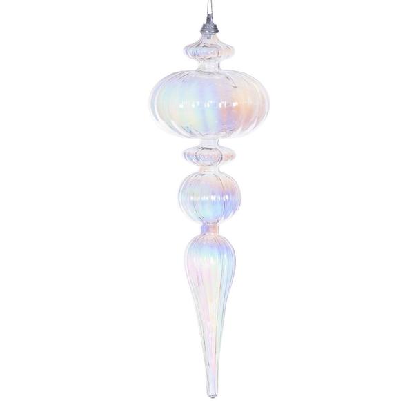 12" Clear Iridescent Glossy Finial Ornament