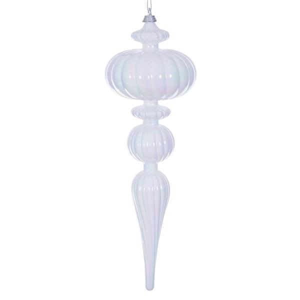 12" White Iridescent Glossy Finial Ornament