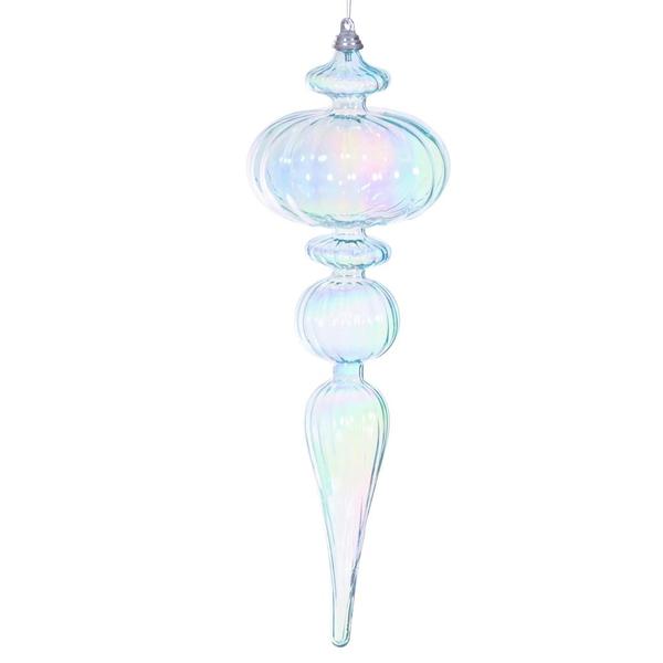 12" Blue Iridescent Glossy Finial Ornament
