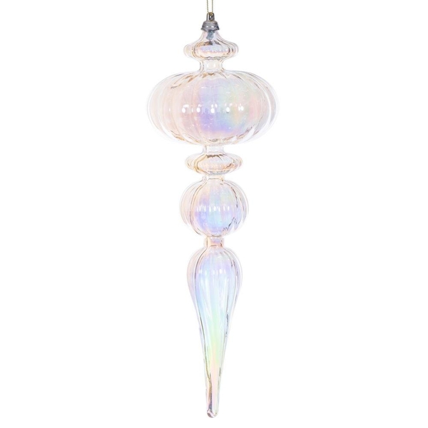 12" Champagne Iridescent Glossy Finial Ornament