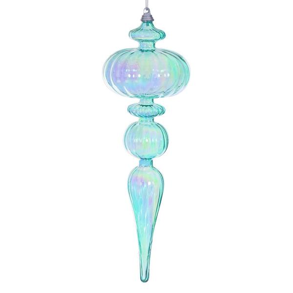 12" Teal Iridescent Glossy Finial Ornament