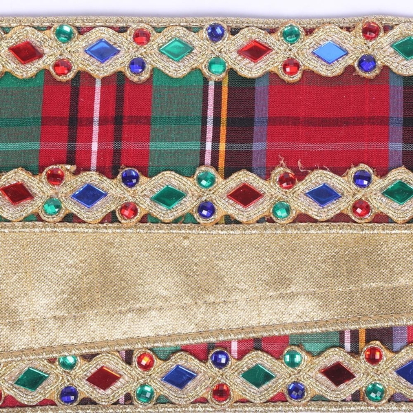 2.5"x5yd Green / Red / Blue Jewel Gold Trim Plaid Ribbon