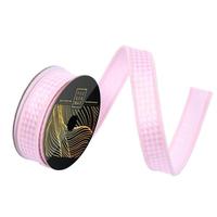 Vickerman 1" x 10Yd Pink/ Pink Diagonal Checkerboard Red Dupion Back Christmas Ribbon