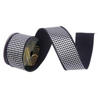 Vickerman 2.5" x 10Yd Blk/Whte Diagonal Checkerboard Dupion Backing Christmas Ribbon