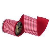 Vickerman 4" x 10Yd Red / Pink Diagonal Checkerboard Red Dupion Back Christmas Ribbon