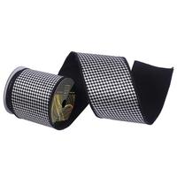 Vickerman 4" x 10Yd Black / White Diagonal Checkerboard Black Dupion Back Christmas Ribbon