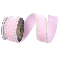 Vickerman 2.5" x 5yd Pink Velvet Ivory Pearl Jewel Trim Christmas Ribbon