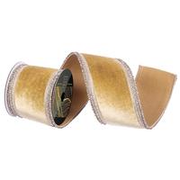 Vickerman 4" x 5yd Gold Velvet Champagne Jewel Trim Christmas Ribbon