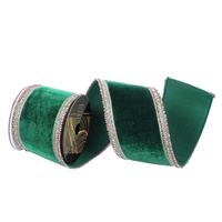 Vickerman 4" x 5yd Emerald Velvet Champagne Jewel Trim Christmas Ribbon