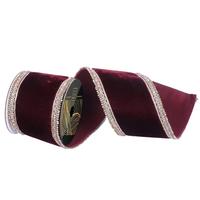 Vickerman 4" x 5yd Burgundy Velvet Champagne Jewel Trim Christmas Ribbon