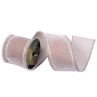 Vickerman 4" x 5yd Pewter Velvet Champagne Jewel Trim Christmas Ribbon