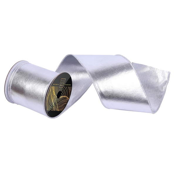 4" x 10Yd Silver Foil Wired Christmas Ribbon